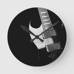 A black Guitar Round Clock