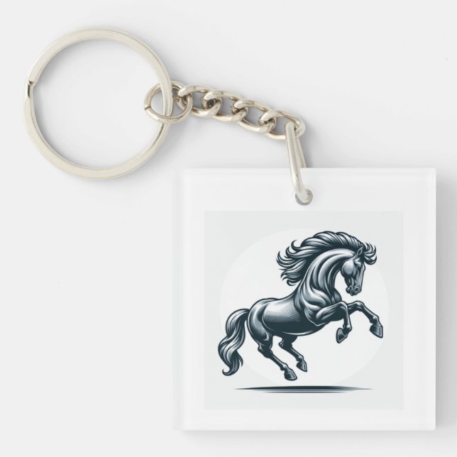 A black horse print keyring (Front)