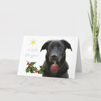 A Black Labrador retriever bringing gift Holiday Card
