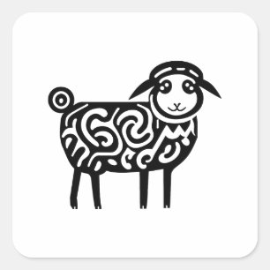 A Black Silhouette Patterned Sheep Tattoo Icon Square Sticker
