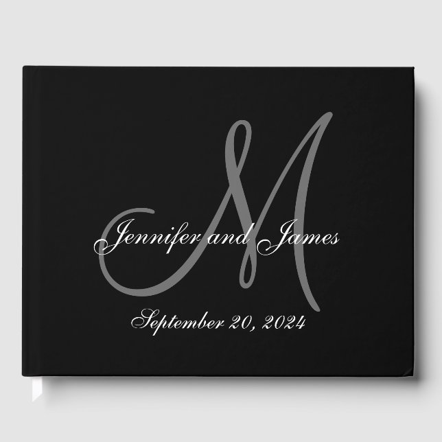A Black Tie Affair Elegant Monogram Photo Wedding Guest Book (Front)