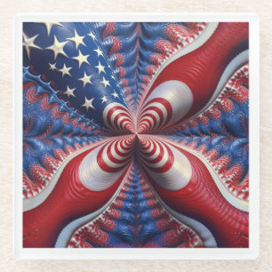 A Blend Of The American Flag And A Fractal Glass Coaster