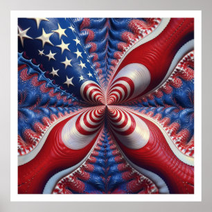 A Blend Of The American Flag And A Fractal Poster