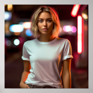 A blonde model wearing a Gildan tshirt Poster