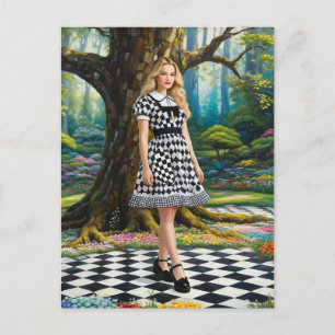 A Blonde Woman in the Chequered Floor Forest Postcard