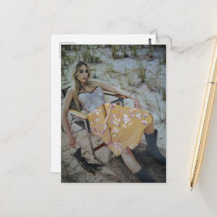 A Blonde Woman Relaxed at the Beach Collage Postcard