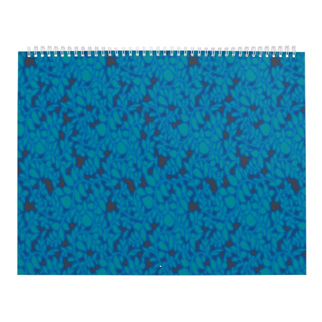 a blue and black background with a pattern calendar (Cover)