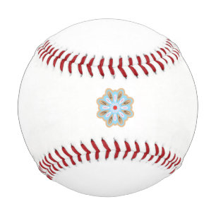 a blue and brown flower with a red centre baseball