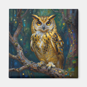 A Blue and Gold Majestic Owl Magnet