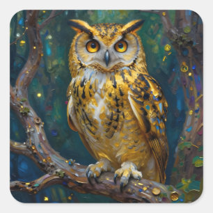 A Blue and Gold Majestic Owl   Square Sticker