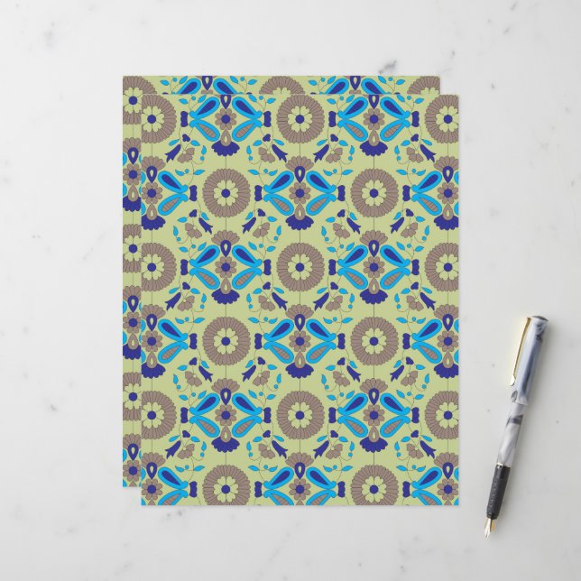 a blue and green pattern on a green background (Front/Back In Situ)