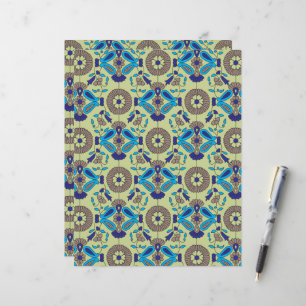 a blue and green pattern on a green background