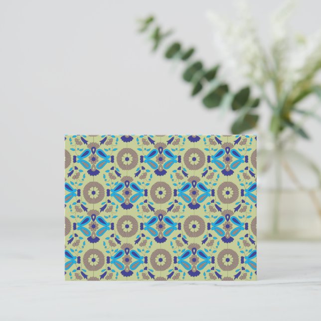 a blue and green pattern on a green background postcard (Standing Front)