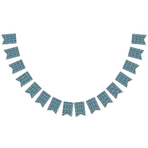 a blue and green pattern with a white background bunting