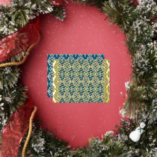 a blue and green pattern with a white background foil holiday postcard