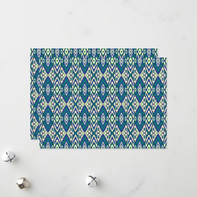 a blue and green pattern with a white background holiday card (Front/Back In Situ)