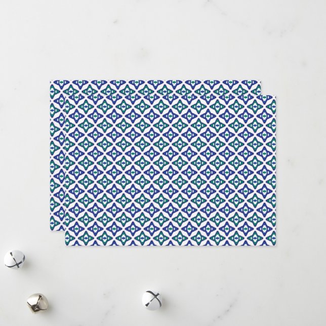 a blue and green pattern with a white background holiday card (Front/Back In Situ)