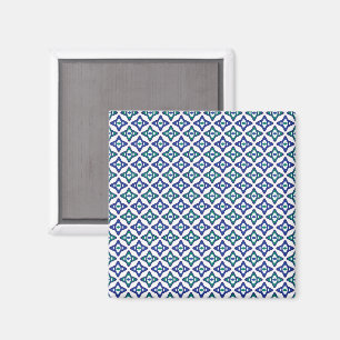 a blue and green pattern with a white background magnet