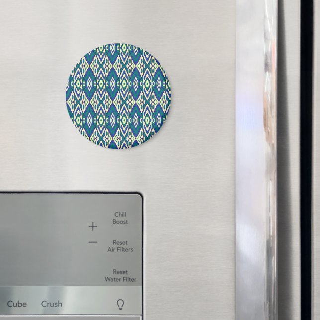 a blue and green pattern with a white background magnet (In Situ (Fridge))