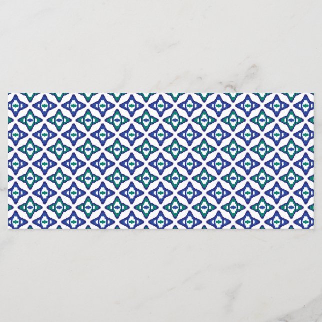 a blue and green pattern with a white background menu (Front)