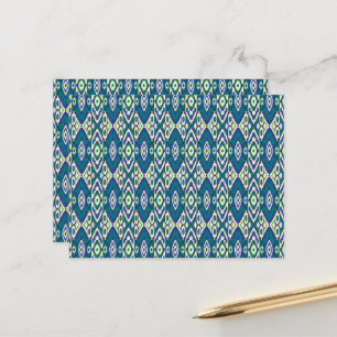 a blue and green pattern with a white background postcard