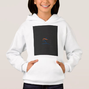 a blue and orange logo with a man running