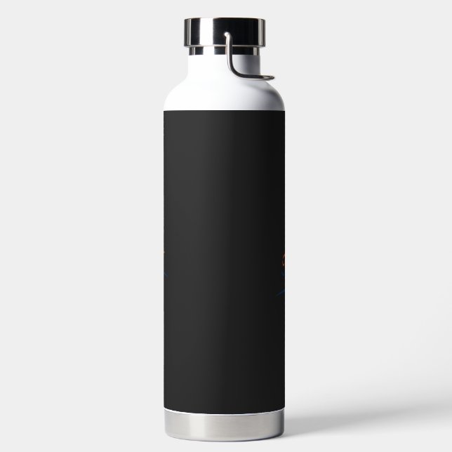 a blue and orange logo with a man running water bottle (Left)