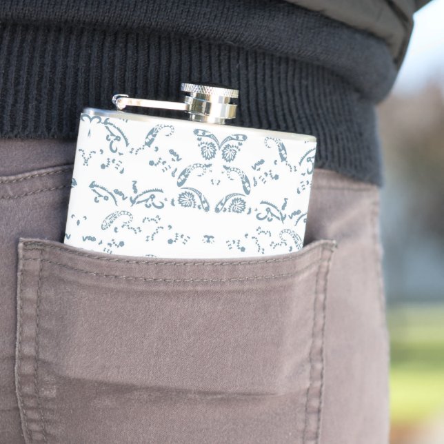 a blue and white wallpaper with a pattern on it hip flask (In Situ)