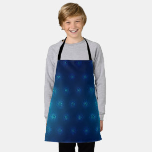 A blue apron featuring a pattern of evenly spaced