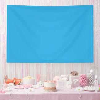 a blue background with a banner