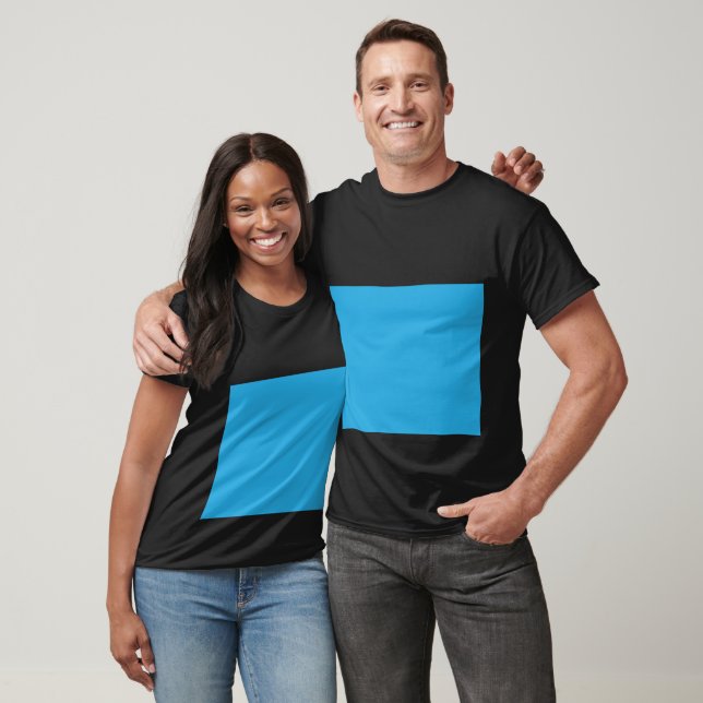 a blue background with a black and white cat on to T-Shirt (Unisex)