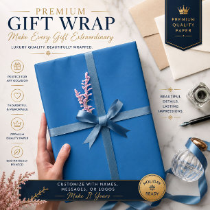 a blue background with a black and white clock wrapping paper
