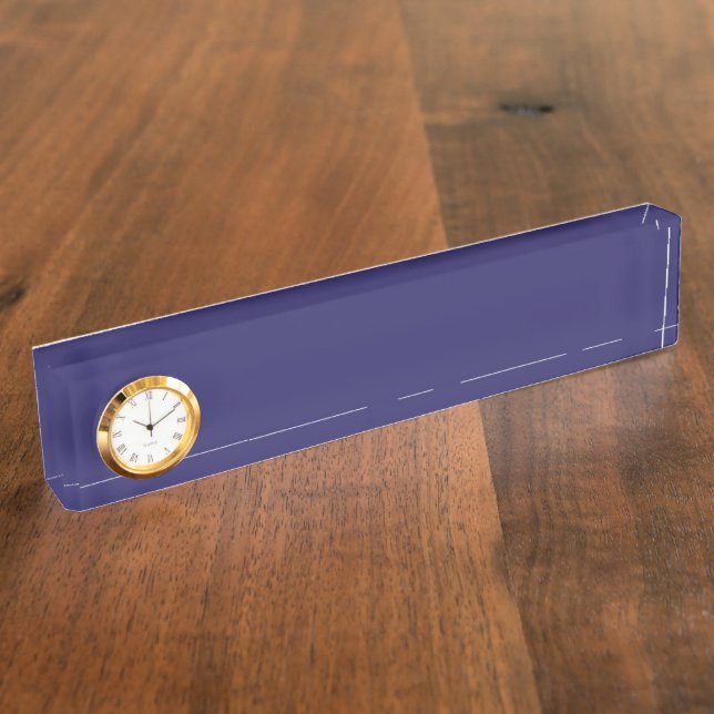 a blue background with a clock on it nameplate (Side)