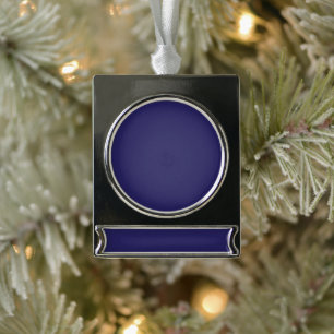 a blue background with a clock on it silver plated banner ornament