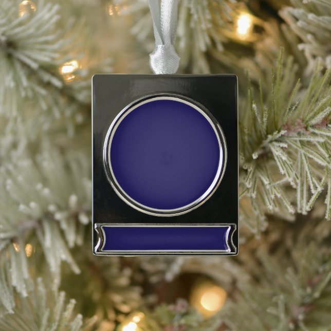 a blue background with a clock on it silver plated banner ornament (Tree)