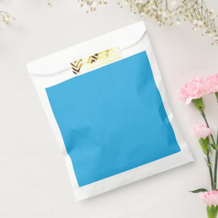 a blue background with a favour bag