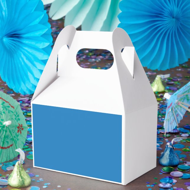 a blue background with a favour box (Party)