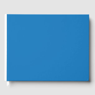 a blue background with a guest book