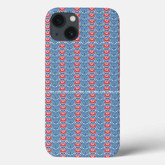 a blue background with red and white designs Case-Mate iPhone case (Back)
