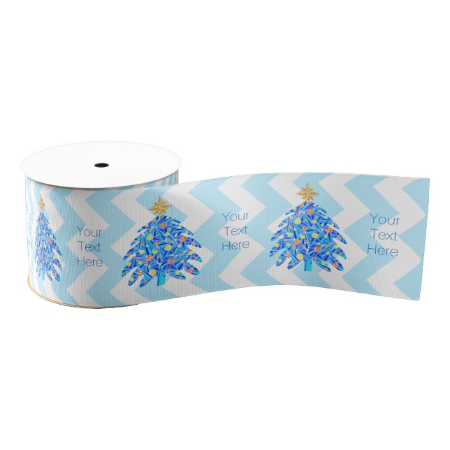 A Blue Christmas Tree Colourful Holiday Chevron Grosgrain Ribbon (Spool)