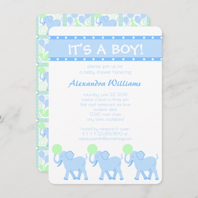 A Blue Circus Baby Shower Its A Boy Adorable Invitation (Front/Back)