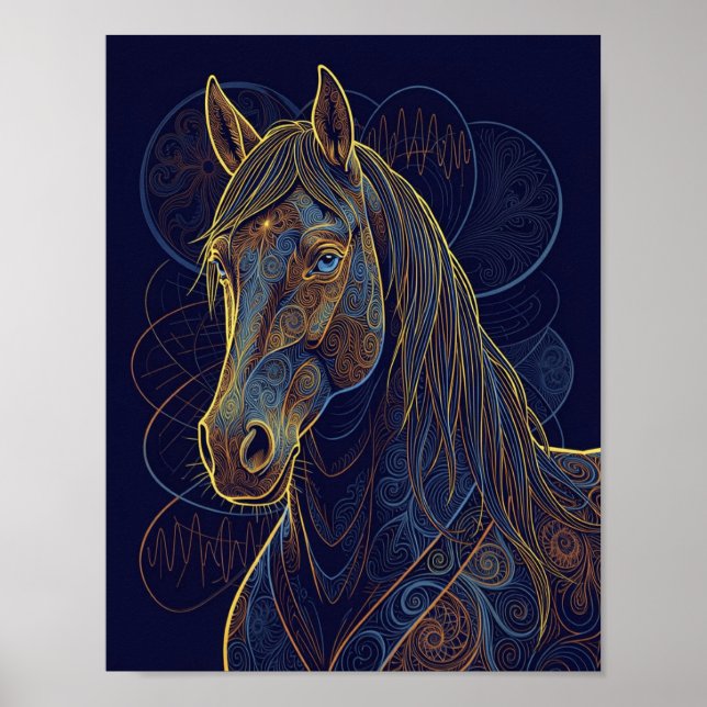 A blue fractal horse dreams poster (Front)