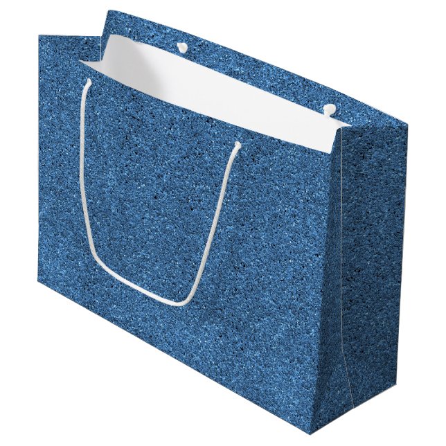 A blue gift bag with a white handle (Front Angled)