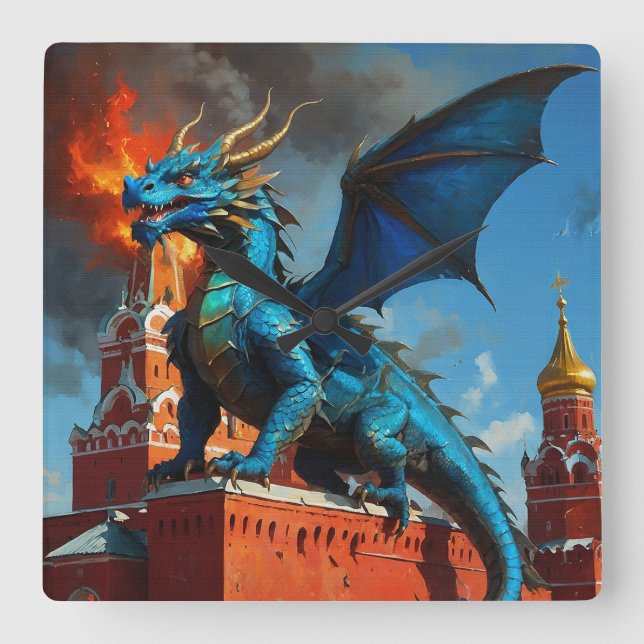 A Blue & Gold Dragon Visits Moscow Square Wall Clock (Front)