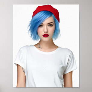A blue hair model wearing a Gildan tshirt Poster