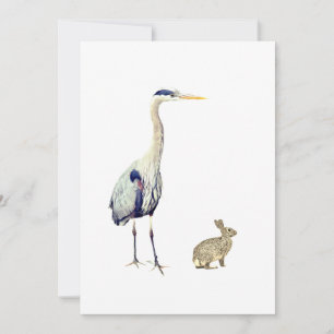 A blue heron and a rabbit holiday card