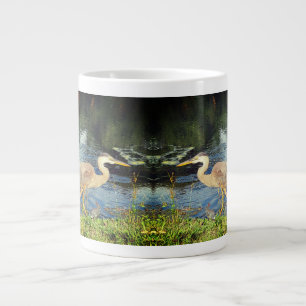 A blue heron and a rabbit large coffee mug