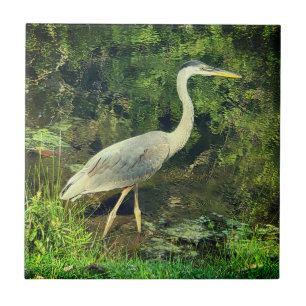 A blue heron ceramic tile