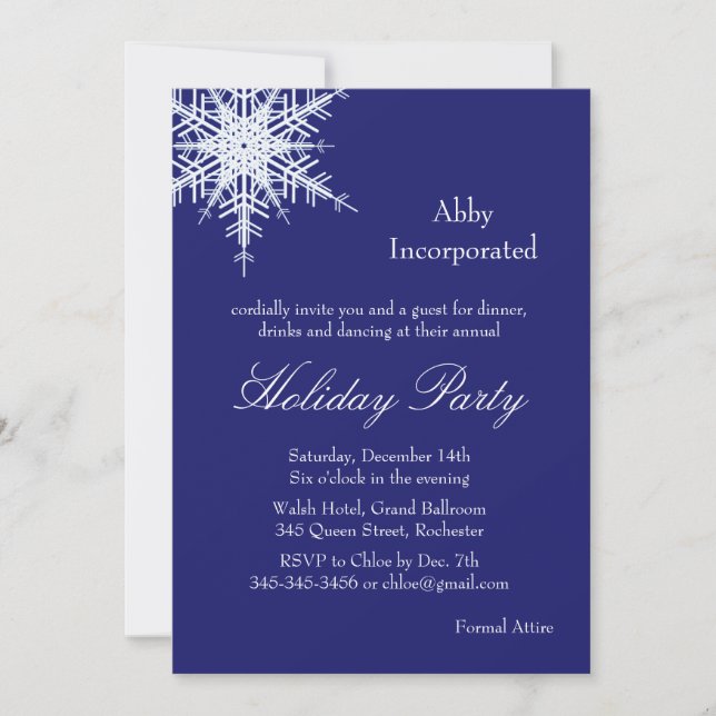 A Blue Holiday Offset Snowflake Invitation (Front)