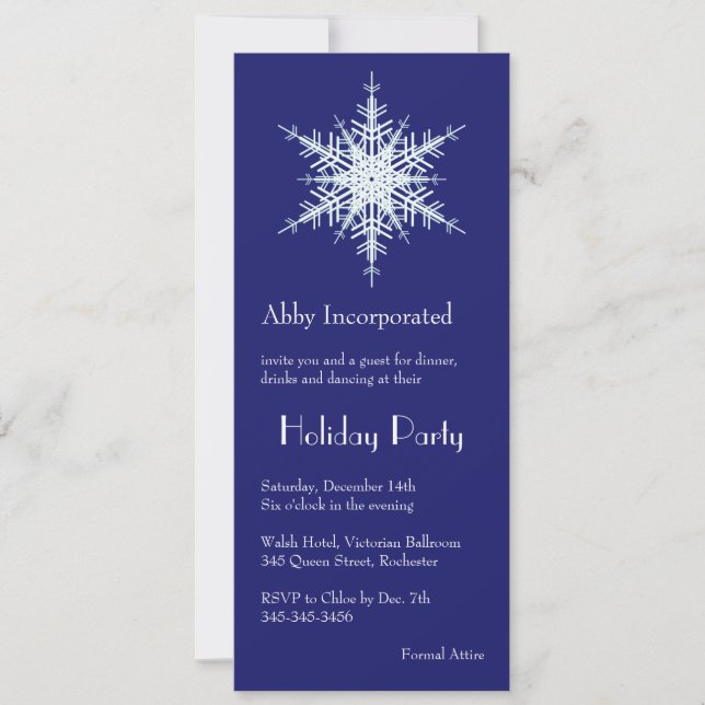 A Blue Holiday Snowflake Invitation (Front)
